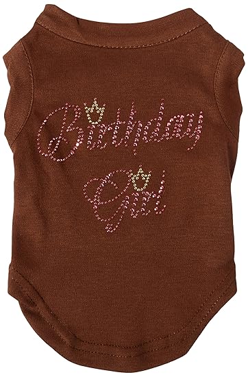 Mirage Pet Products 10-inch Birthday Girl Rhinestone Print Shirt for Pets, Small, Brown