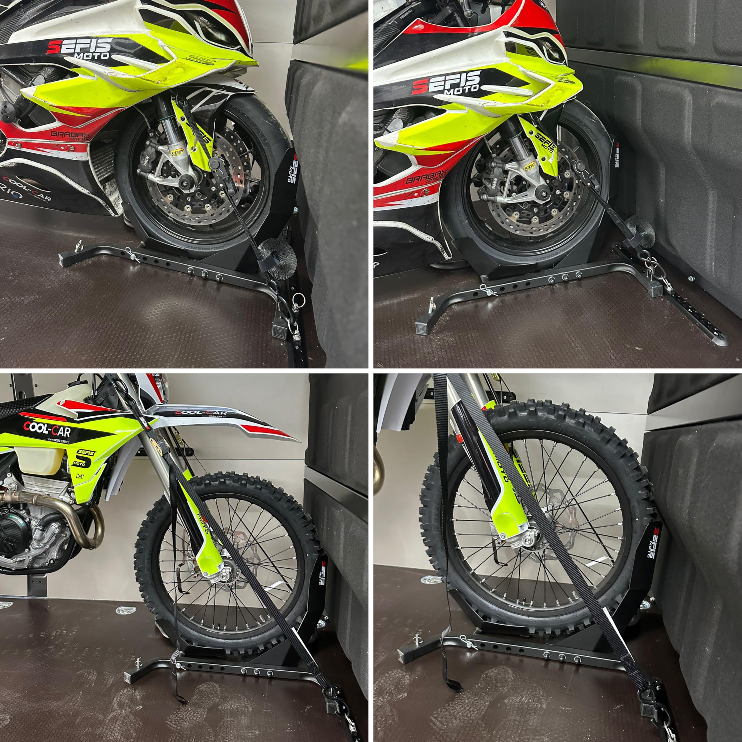 SEFIS C21 Support de transport pour moto - Support de transport pour roue avant de moto - Pour roue avant 12-21" - Pince de roue - Moto (C21)
