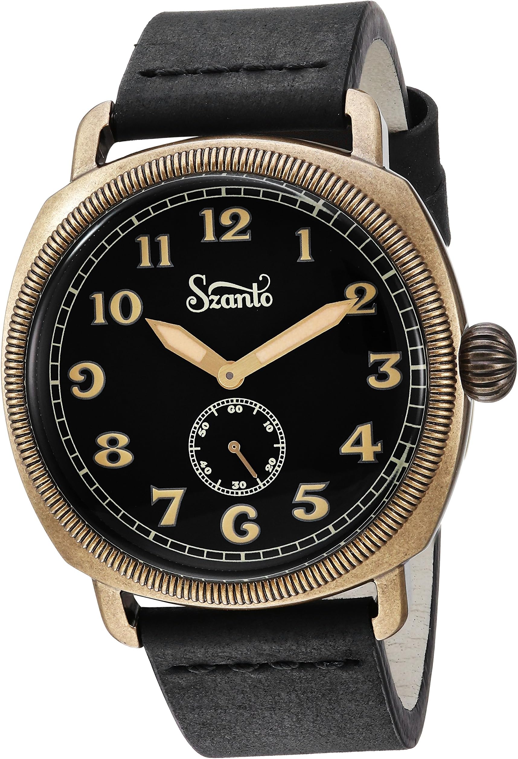 Men's 'Coin Cushion' Quartz Stainless Steel and Leather Casual Watch, Color:Black (Model: SZ7003)