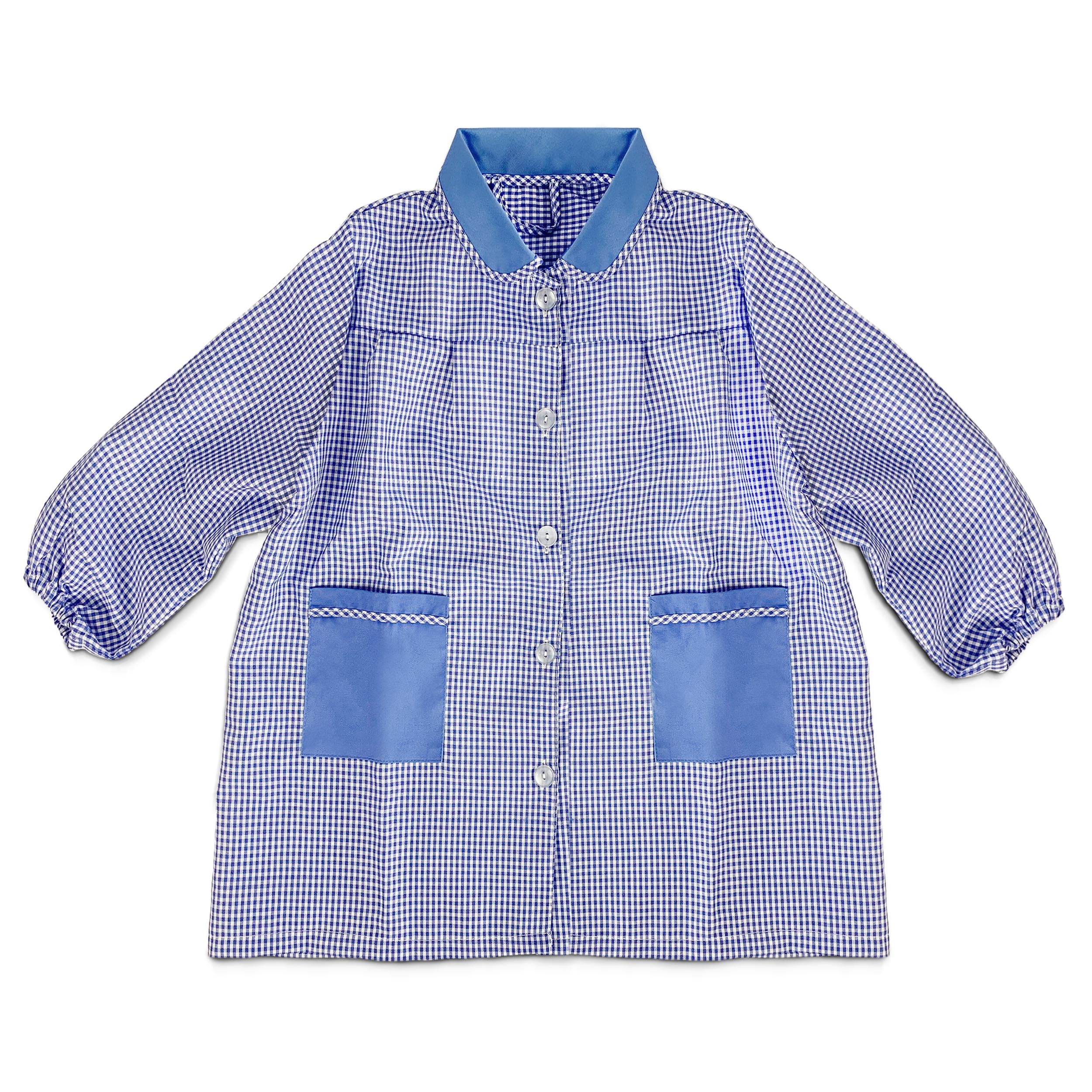 TIENDA EURASIA® Bata Escolar Infantil - Babi Escolar con Botones Estampado a Cuadros - Cuello y Bolsillos a Juego - Disponible en Colores y Medidas Diferentes