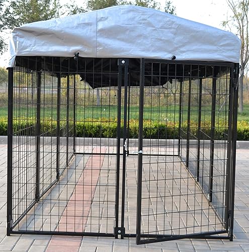 Miniatura 2 de Nueva Perrera modular para perros, panel de acero soldado resistente, cubierta para mascotas, 5 pies de ancho x 10 pies de largo x 5.5 pies de alto