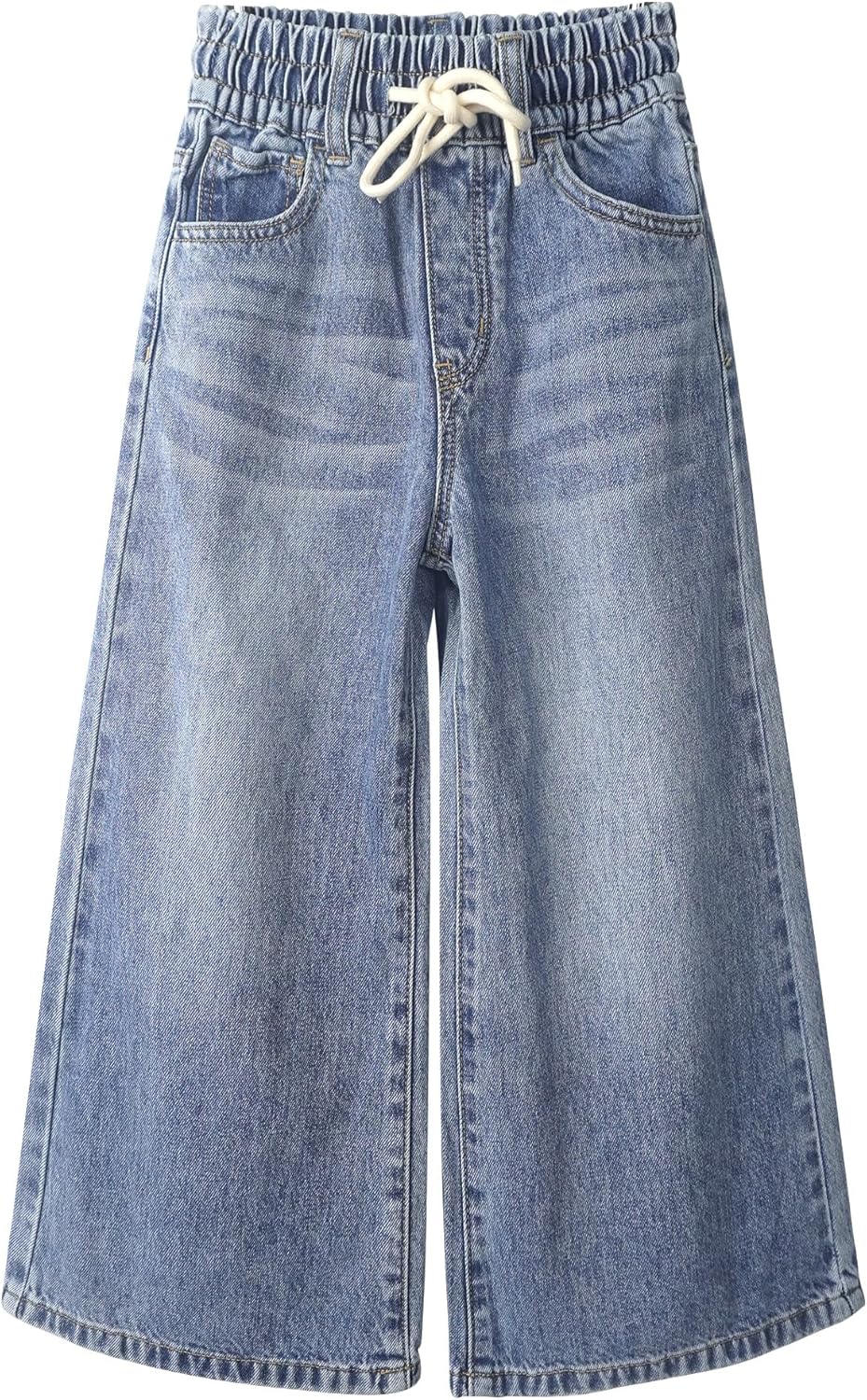 KIDSCOOL SPACE Girls Jeans, 5-14T Wide-Leg Loose Elastic Waist with String Flared Denim Pants