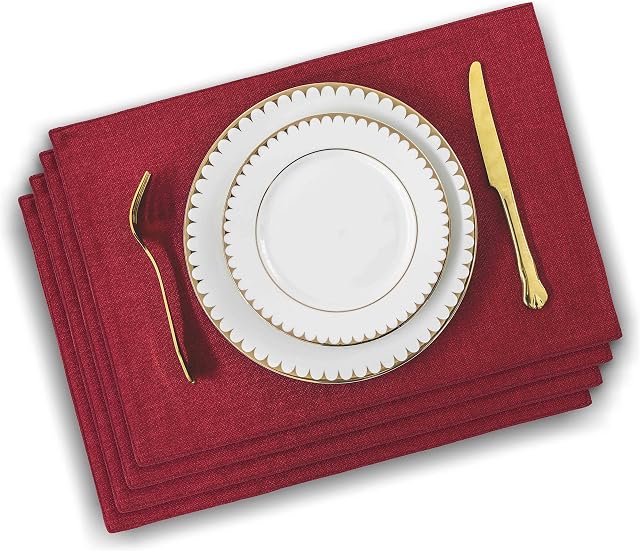 Home Brilliant Placemats Set of 4 Dark Red, Table Decoration Durable Table Mats Rectangle, Kitchen Decor Heat Resistant Washable Place Mats for Dining Table, 33 x 48 cm, Burgundy