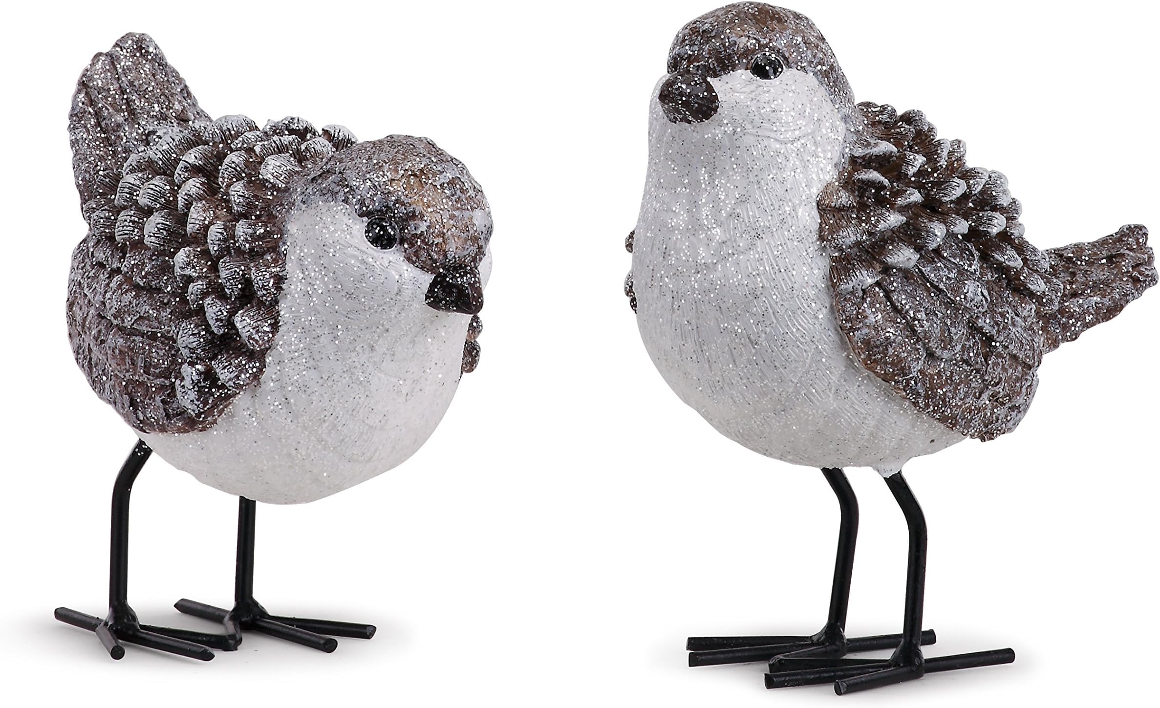 Napco Imports Pinecone Feathered Birds Resin and Metal Christmas Table Top Figurines Set of 2