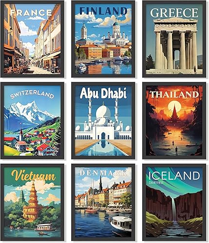 97 Decor Pósteres de viaje vintage para pared, impresiones artísticas de viaje para decoración de pared, imágenes de destino alrededor del mundo,