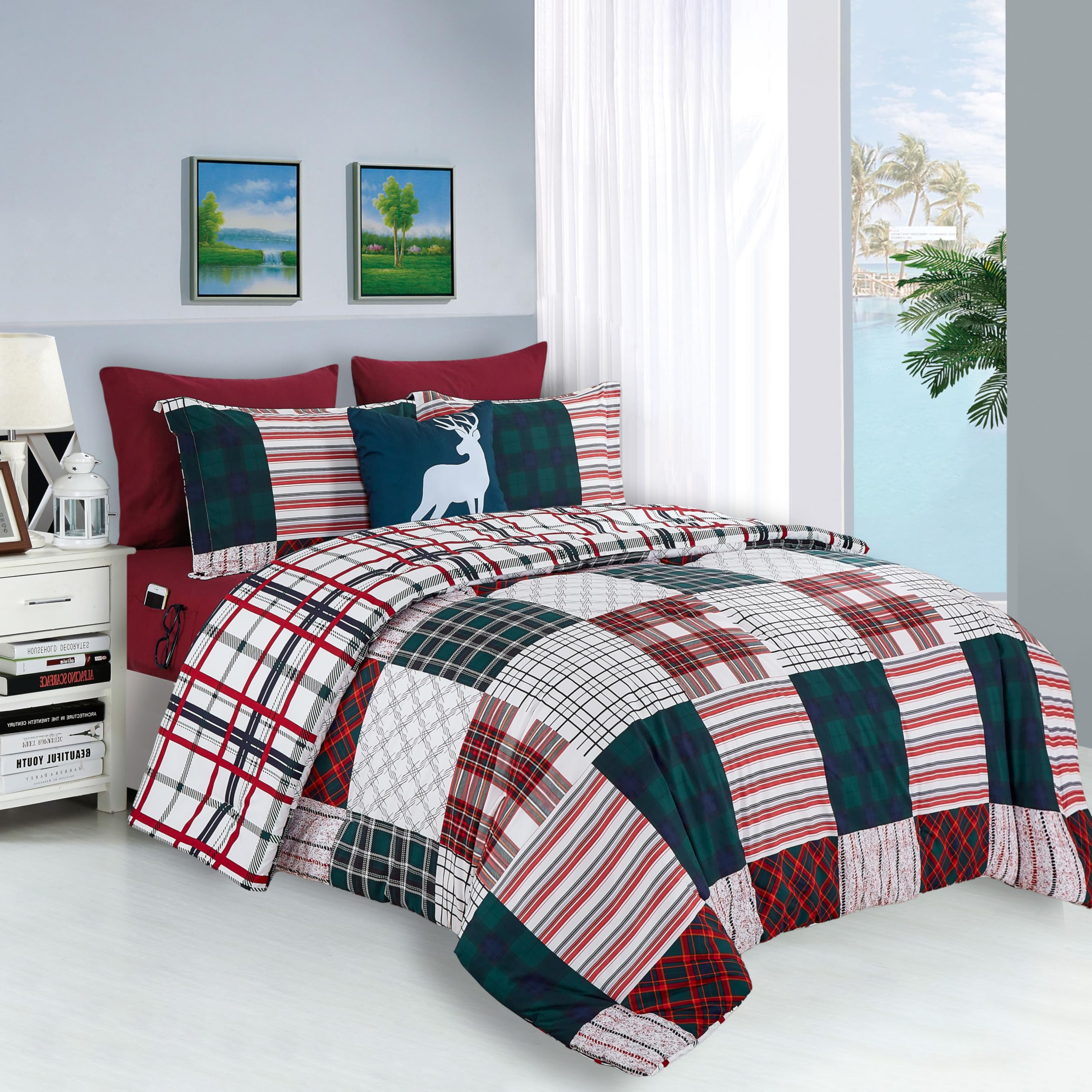 Parure de lit 8 pièces bordeaux douce avec couette et draps intelligents jumeaux XL
