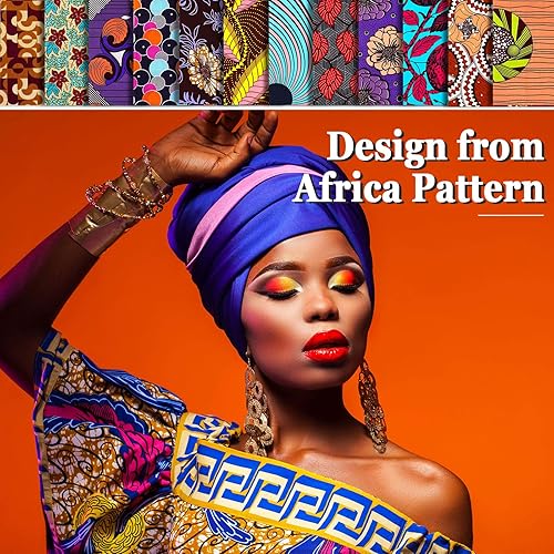 Miniatura 2 de 12 piezas de tela africana con estampado africano de tela africana por yarda para coser cubrir la cara, proyectos de manualidades y trabajos de