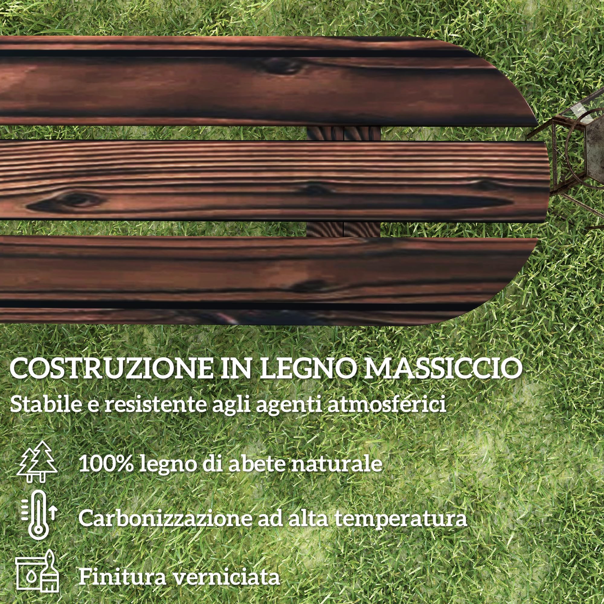 Outsunny Panca da Giardino con Gambe a Ruota di Carro, Panchina da Esterno 2 Posti Stile Rustico con Seduta a Doghe, 120x29x39cm, Marrone