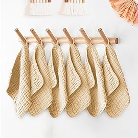 Ease Cubs 12 Pack Muslin Washcloths for Baby - 100% Cotton Baby Wash Cloths for or Baby Face Body Comfy and Soft for Newborn Infants Kids Girls and Boys - 12x12 - Brown