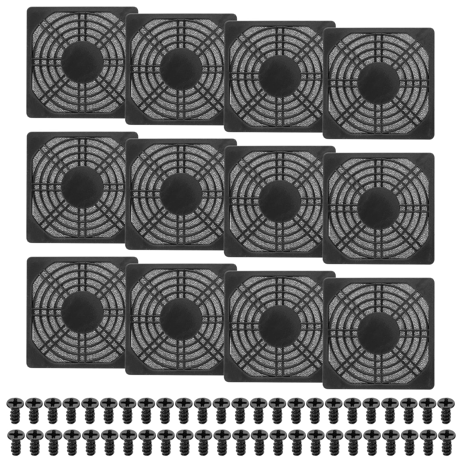 PATIKIL 90mm Fan Filter Grill, 12 Pcs Plastic Ventilation Dustproof Grill Cover Cooling Ventilator with Screws for Industry Workshop Computer Case Refrigerators Air Conditioning, Black