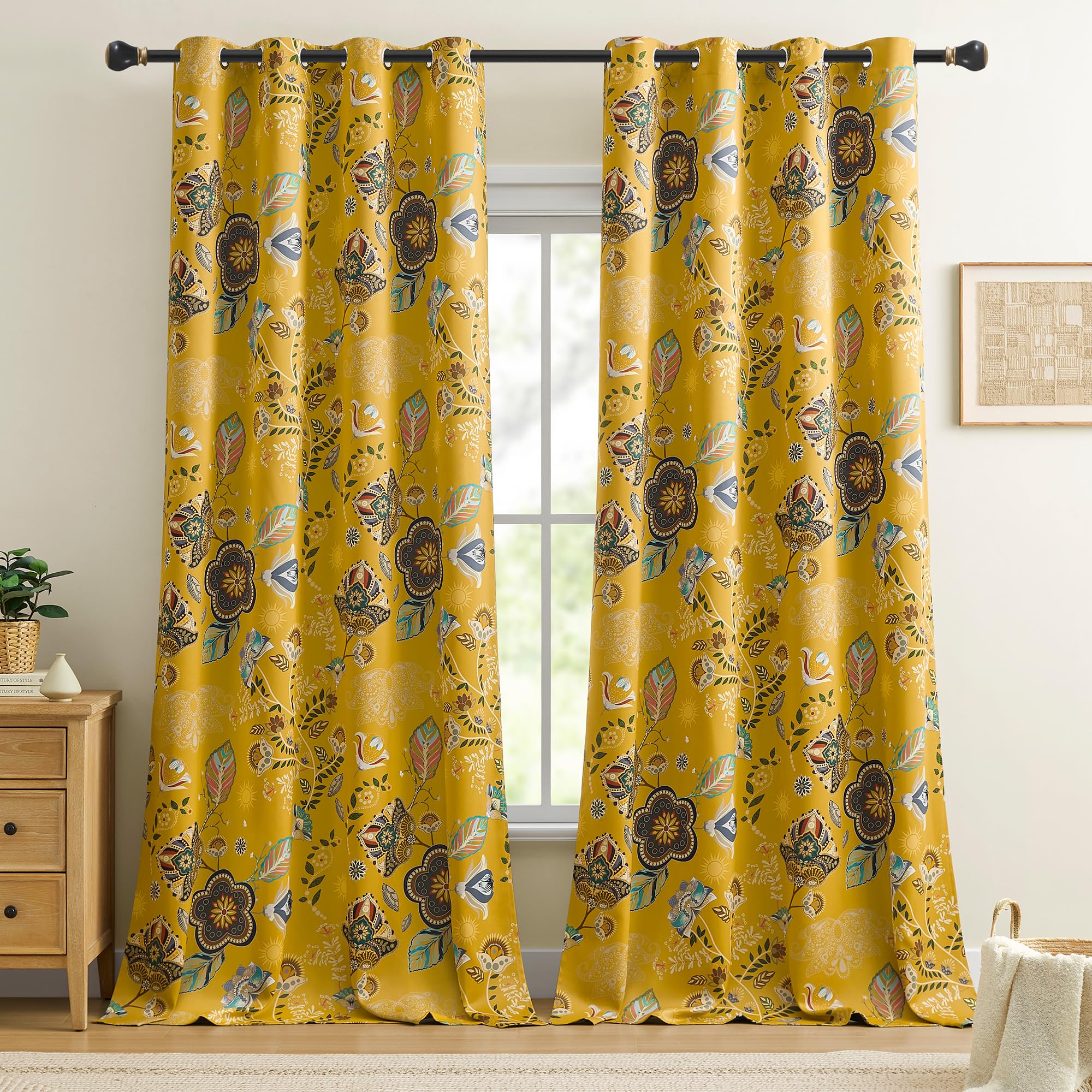 Amazon｜XiDi ヴィンテージ花柄カーテン 遮光カーテン 長さ84インチ