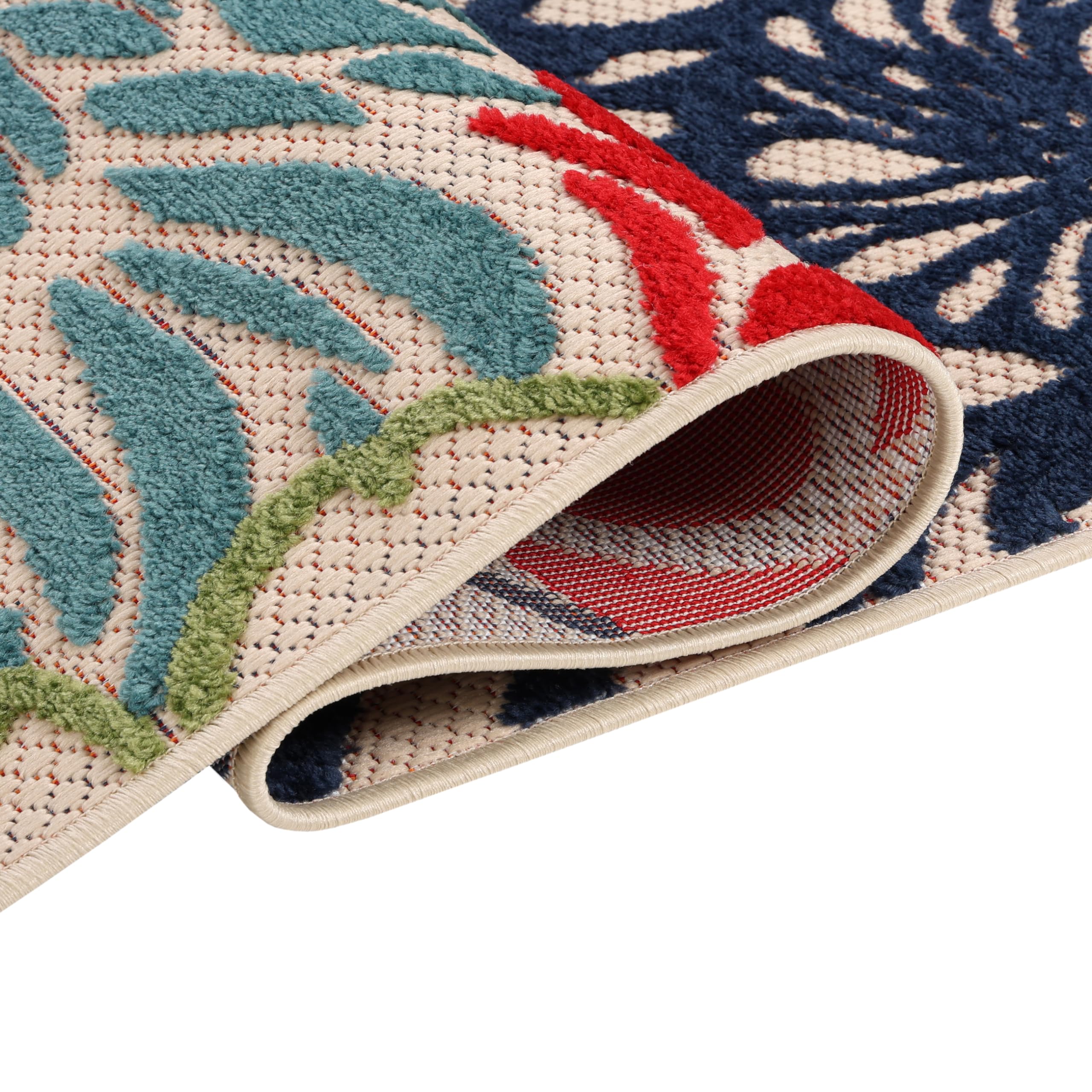 TAPISO Patio Tapis d'Extérieur Beige Multicolore Coloré Fleurs, Résistant aux Intempéries et Facile d'entretien, Anti-UV – Idéal pour Terrasse, Balcon et Jardin 90 x 150 cm