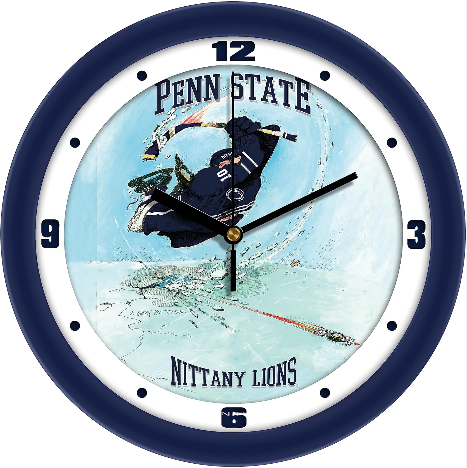 SunTime Penn State Nittany Lions Hockey Wall Clock, Slap Shot by Gary Patterson, Non Ticking Silent Movement, 11.5"