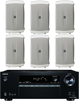 Onkyo 5.2 Channel Full 4K Bluetooth AV Home Theater Receiver + Yamaha High-Performance Natural Surround Sound 2-Way Indoor/Outdoor Weatherproof Speaker System Set of 6