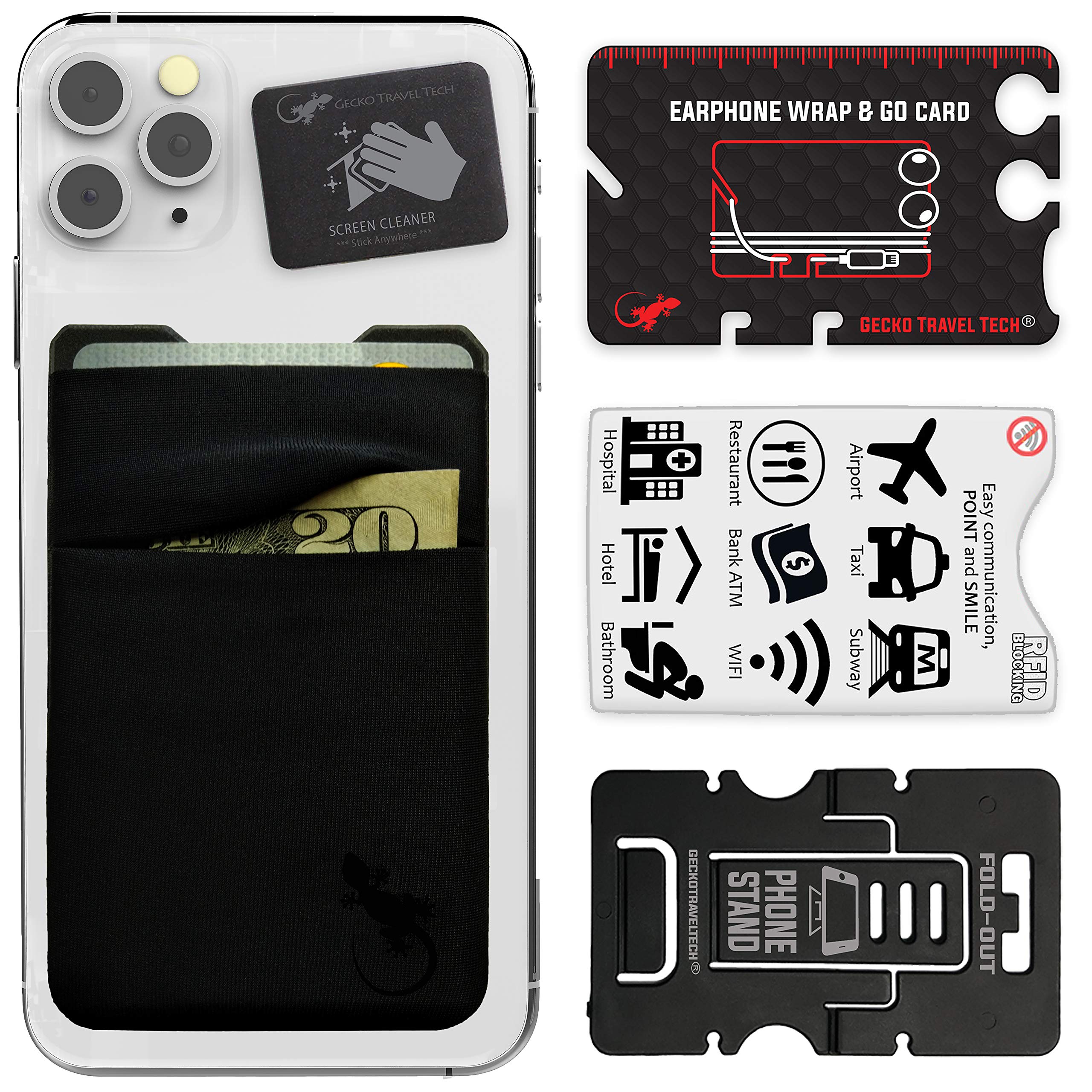Gecko Travel Tech Double Pocket Phone Wallet Adhesive Card Holder