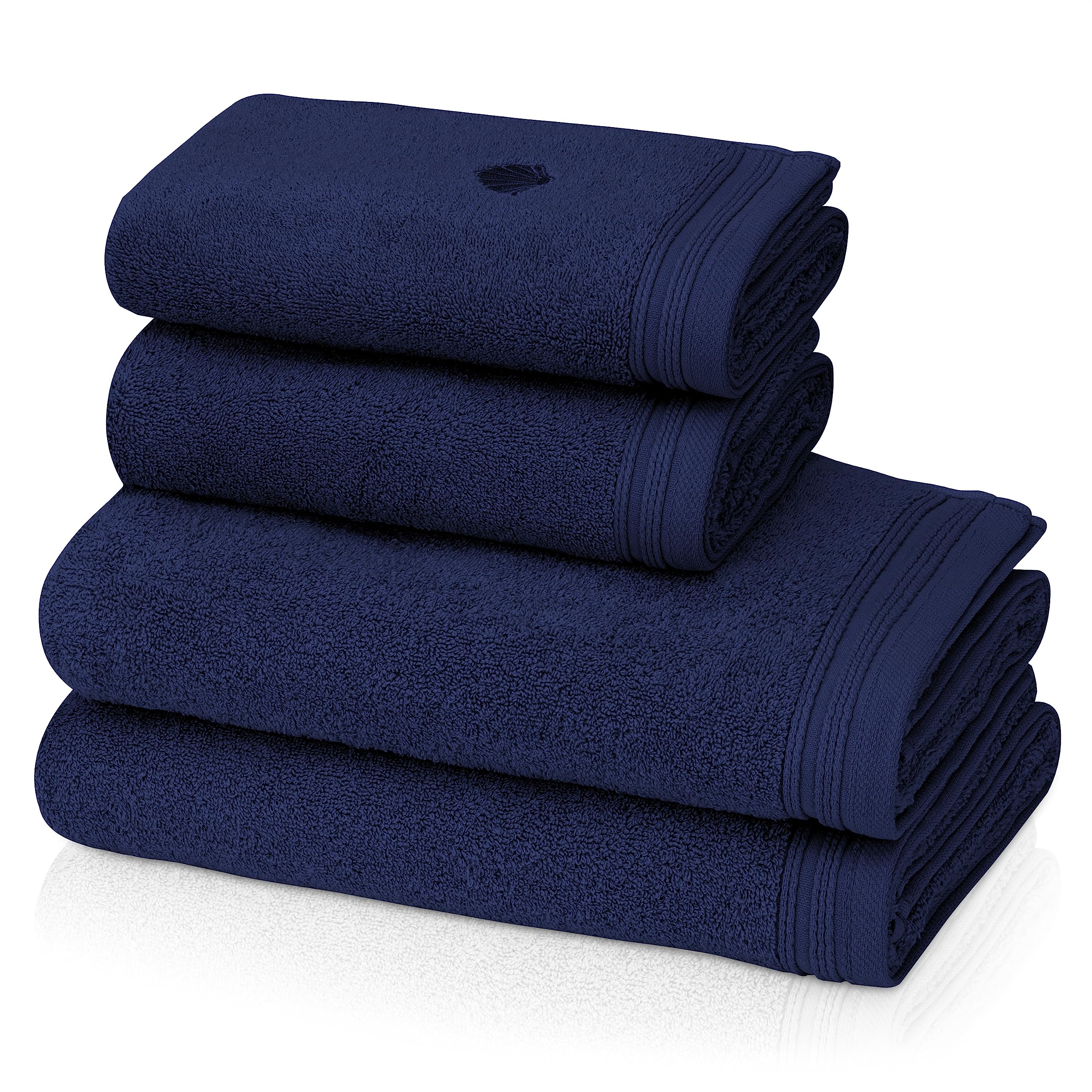 Linnea 4 teiliges Luxus Handtücher Set Dunkelblau, extra flauschig und saugfähig aus 100% Baumwolle Oeko-TEX 100 Zertifiziert mit Aufhänger, 2 Handtücher 50x100 + 2 Badetücher 70x140