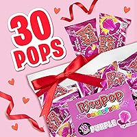 Vista 2 de Ring Pop Purple Valentine's Candy Lollipops, 30Ct Bulk Individually Wrapped in Very Berry Punch Flavor, Full Size, Fun Hard Candy For Birthday