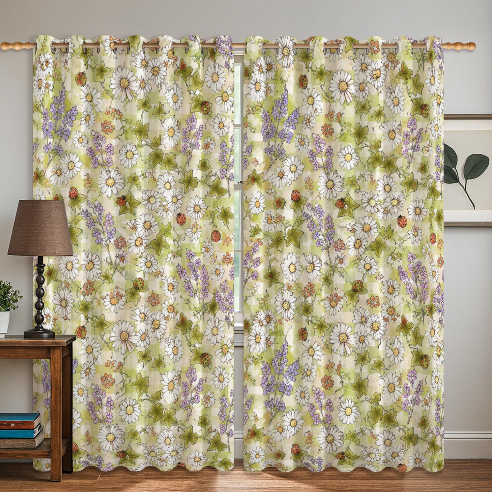 Rideaux occultants vert 132x183 cm à motifs chrysanthème et lierre pour chambre d'enfant