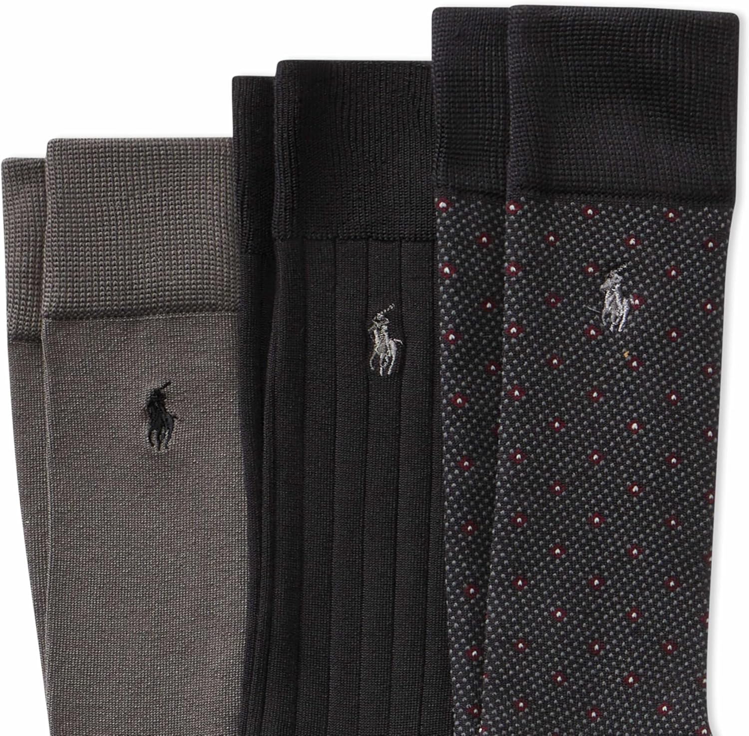 Polo Ralph Lauren Men's Super Soft Diamond Dot Crew Socks, Black, 6-12.5, 3 Pack