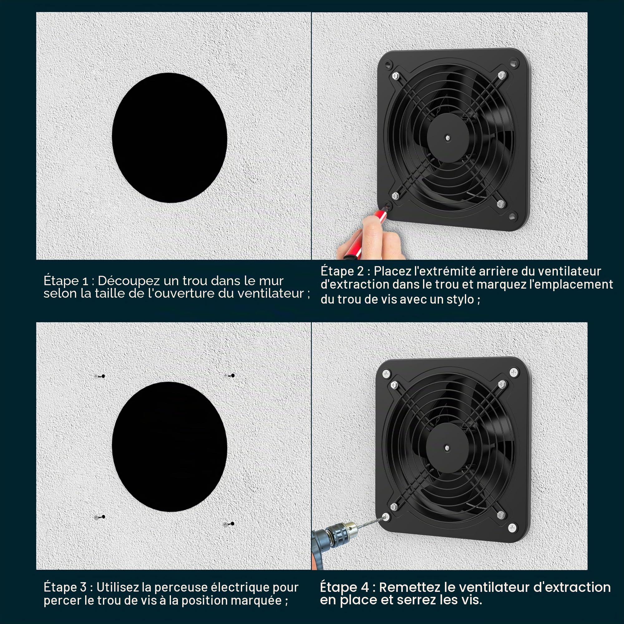 Hon&Guan Ventilateur d'extraction d'air 250mm avec Régulateur de Vitesse, Ventilateur de Salle de Bain, en Métal avec Clapet Anti-retour pour Garage Entrepôt Grenier Atelier