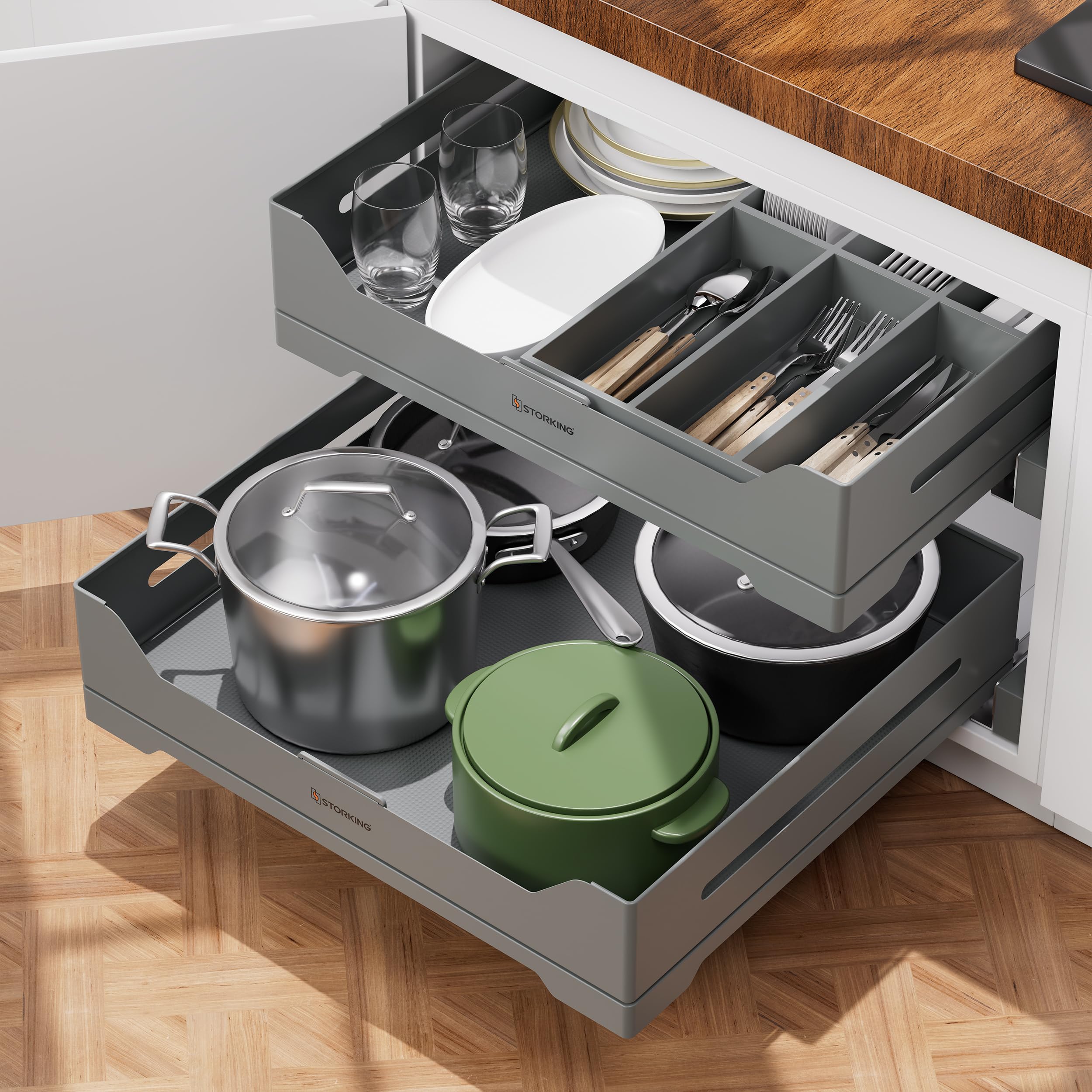Tiroir télescopique extensible en acier de 60 cm de largeur pour placard cuisine