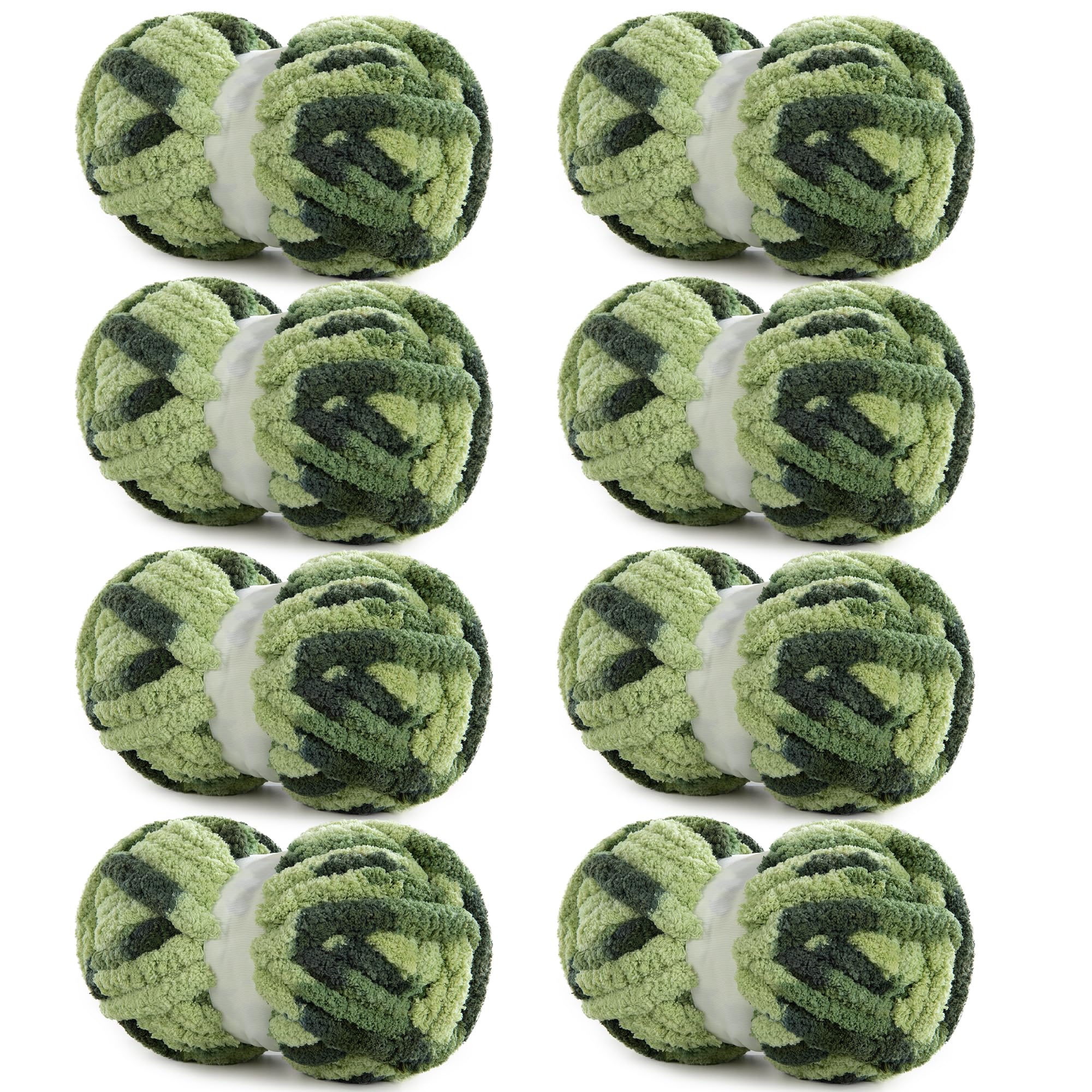 HOMBYS Chunky Tie Dye Mix Chenille Yarn for Hand Knitting, Super Bulky Jumbo Yarn for Crocheting, 3/4" Thick Soft Plush Yarn for Blankets, 8 Skein Pack (26 yds / 7.5 oz Each) Dark Green Sage — image 1