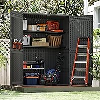 Vista 2 de EHHLY Vertical Resin Storage Shed with 2 Shelves, 60 Cuft Garden Tool Sheds & Outdoor Storage, Plastic Outdoor Storage Cabinet Waterproof, 4.5 x 2.3