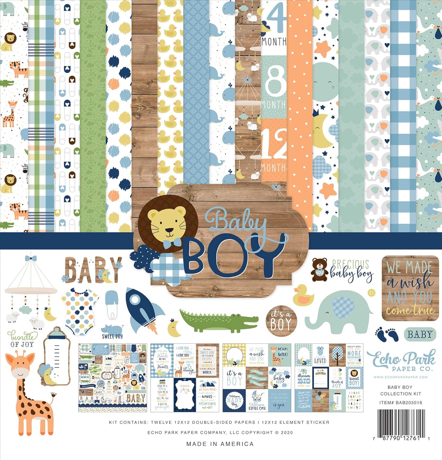 Echo Park Paper Company Baby Boy Collection Kit paper, blue, green, mint, yellow 12-x-12-Inch