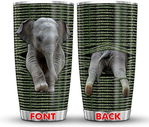 TERAVEX Vaso de elefante 3D con tapa de 20 onzas, regalo ideal para los amantes de los elefantes