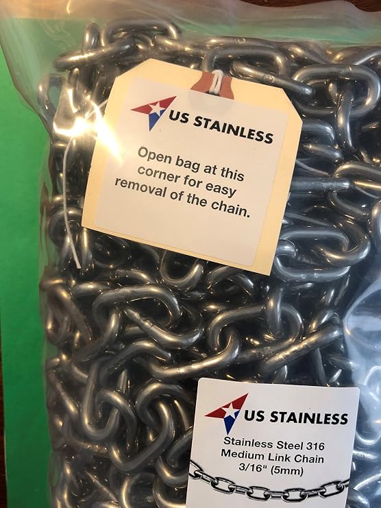 US STAINLESS Stainless Steel 316 Chain 3/16 (5mm) Medium Link Chain 50'