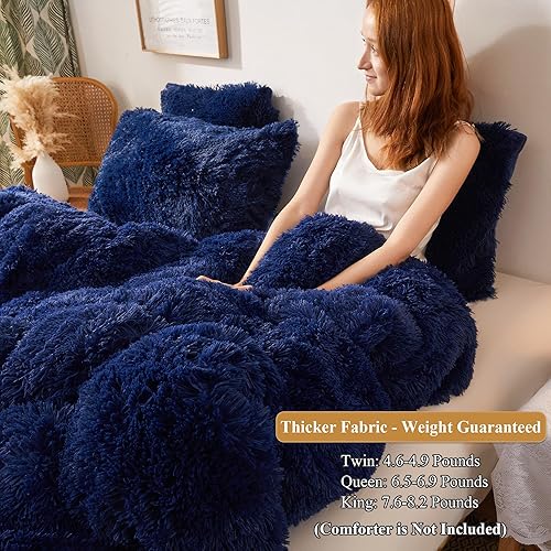 Miniatura 9 de XeGe juego de funda de edredón de terciopelo de lujo ultrasuave, juego de cama de 2piezas, 1funda de edredón de piel sintética y 1funda de almohada