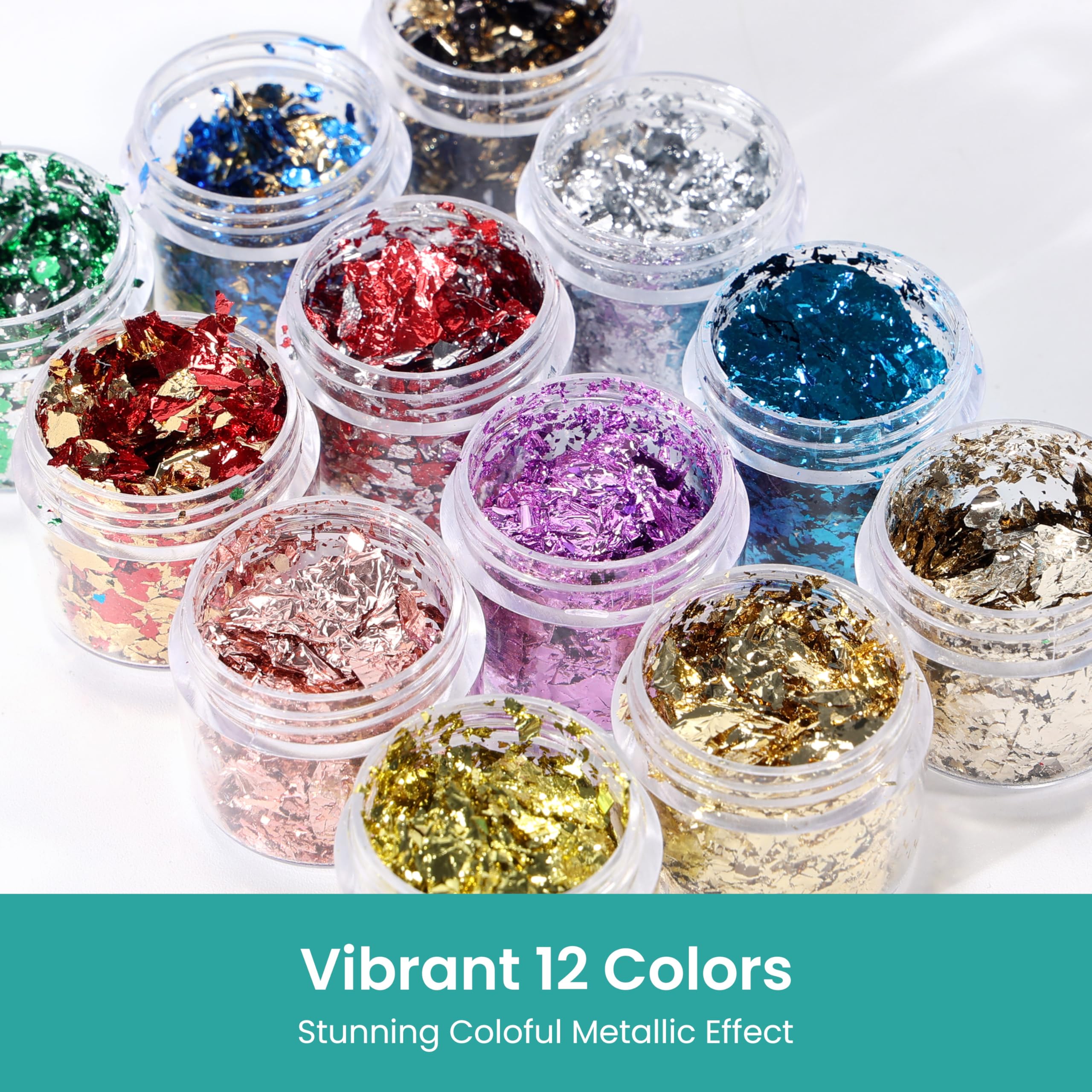 Resiners Gold Flakes Set, 12 Bottles Epoxy Foil Flakes for Crafts, Nail Art, Painting & Jewelry Making, Epoxy Resin Inclusions