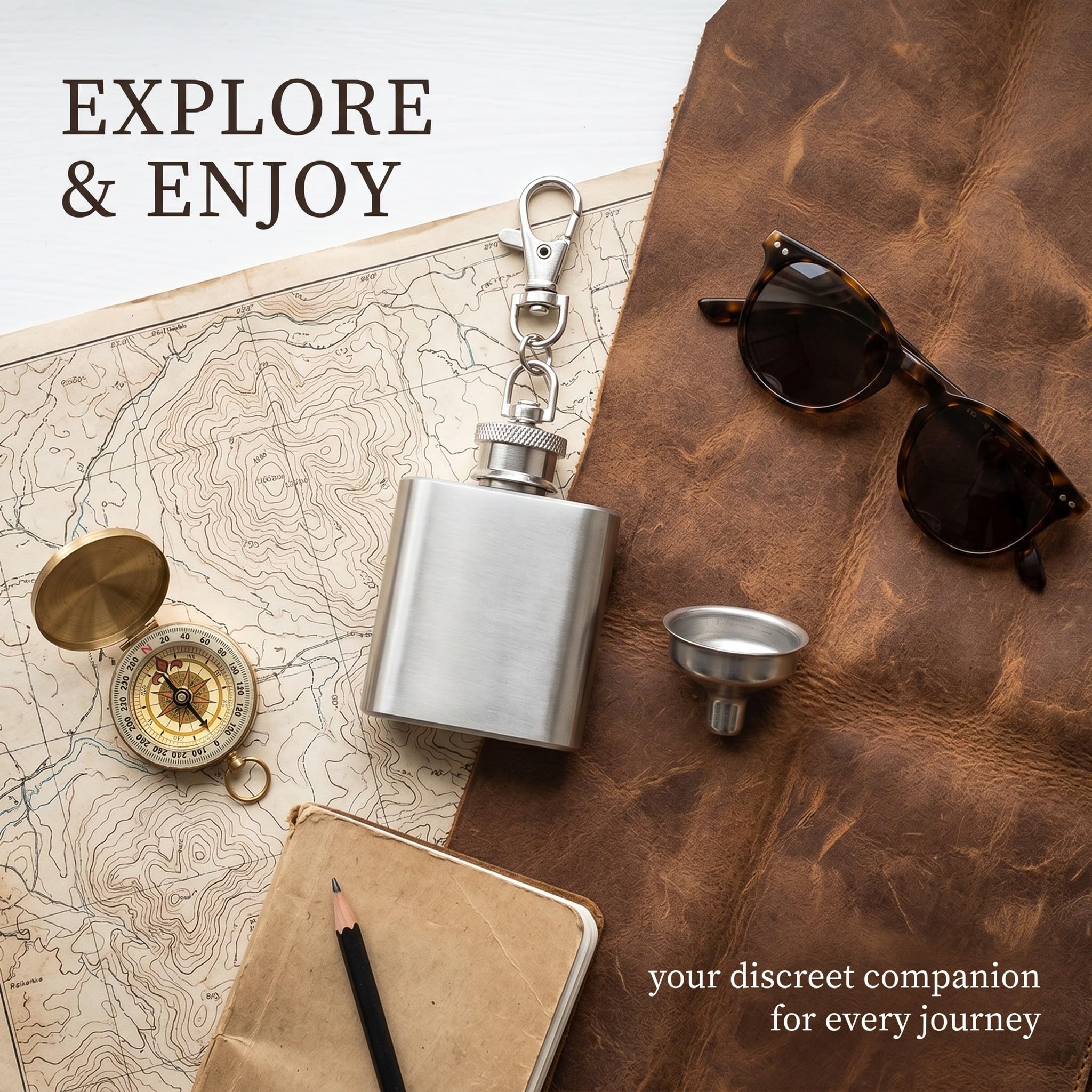 Flachmann Edelstahl mit Schlüsselanhänger, Robuster Reise-Trinkbecher mit Trichter, 28ml Hip Flask für Outdoor-Party JGA Geschenk