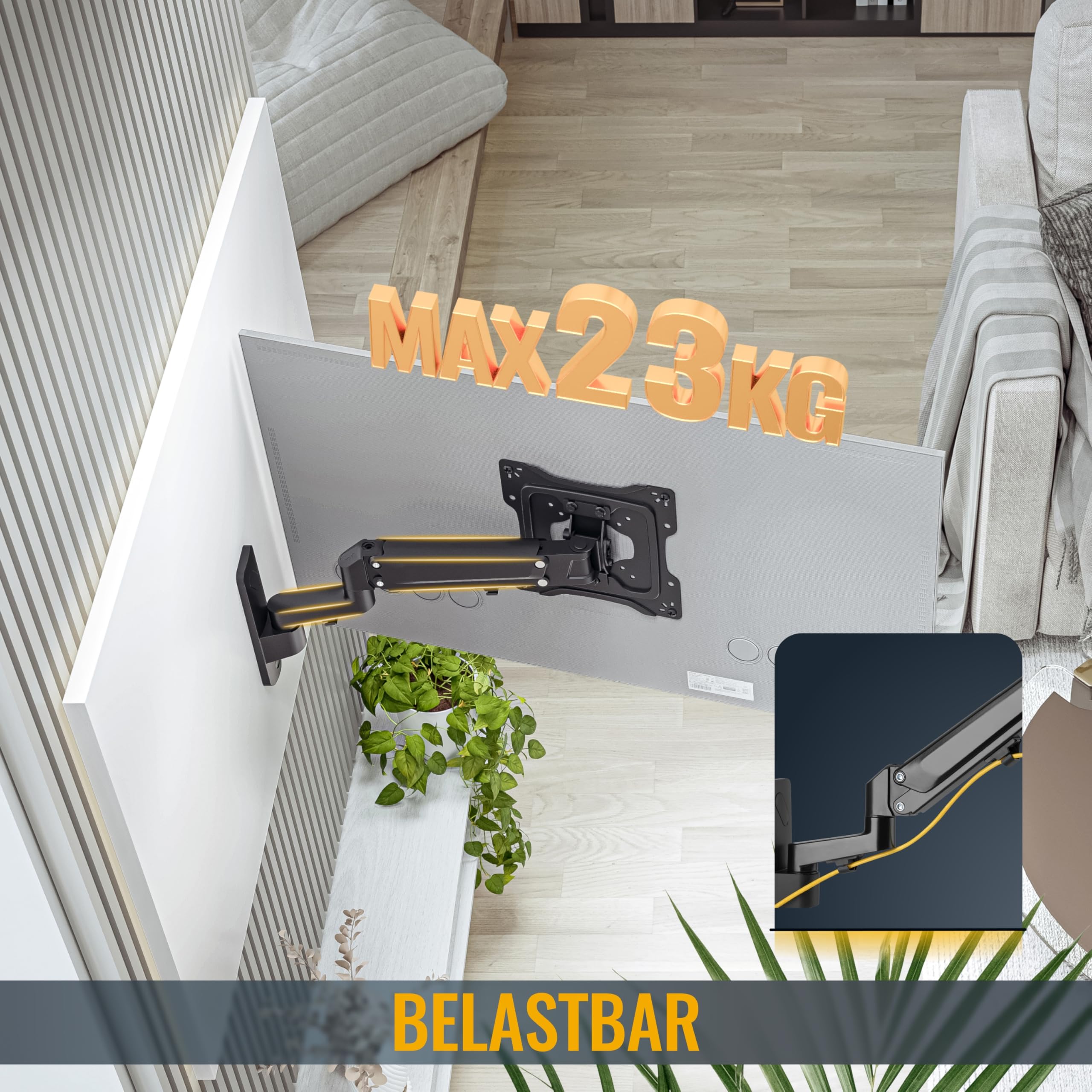 RICOO TV Wandhalterung Fernseher Halterung Gasfeder Schwenkarm für 32-55 Zoll Fernsehhalterung für Wand S4422 Höhenverstellbar Schwenkbar Neigbar Flach Curved Fernseh-Arm bis 23-Kg & VESA 100 & 200