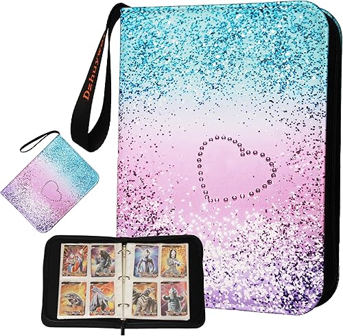 Carpeta de tarjetas coleccionables para 4 bolsillos (480 tarjetas) con 60 fundas extraíbles, con cremallera de protección y pulsera de fácil