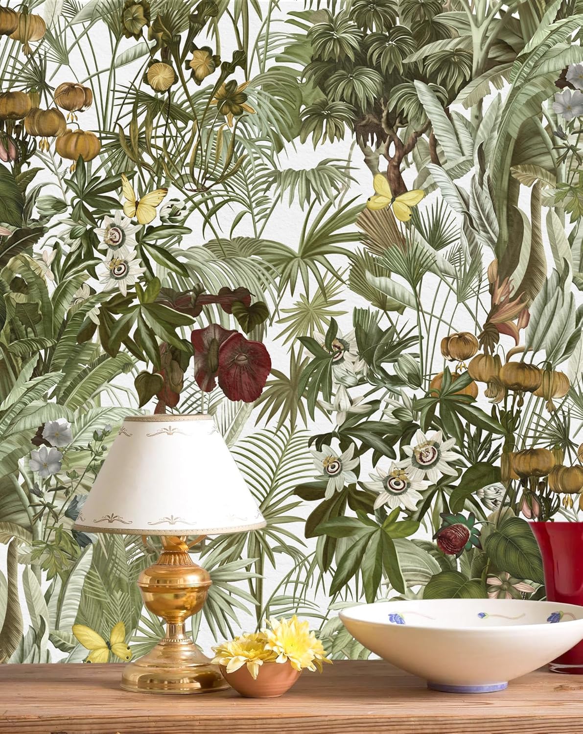 MelunMer Green Peel and Stick Wallpaper Botanical Tropical Removable Self-Adhesive Wallpaper for Bedroom Vintage Contact Paper Floral/Leaf Boho Wall Paper Bathroom Cabinets Wall Mural 393in 17.3in