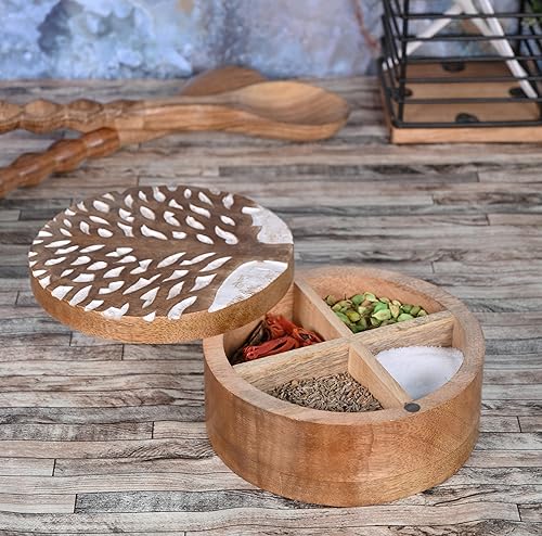 Miniatura 4 de NIRMAN Salero y pimentero de madera de mango para cocina, perfecto para mantener sal de mesa, sales gourmet, hierbas (6 x 6 x 2.75 pulgadas)