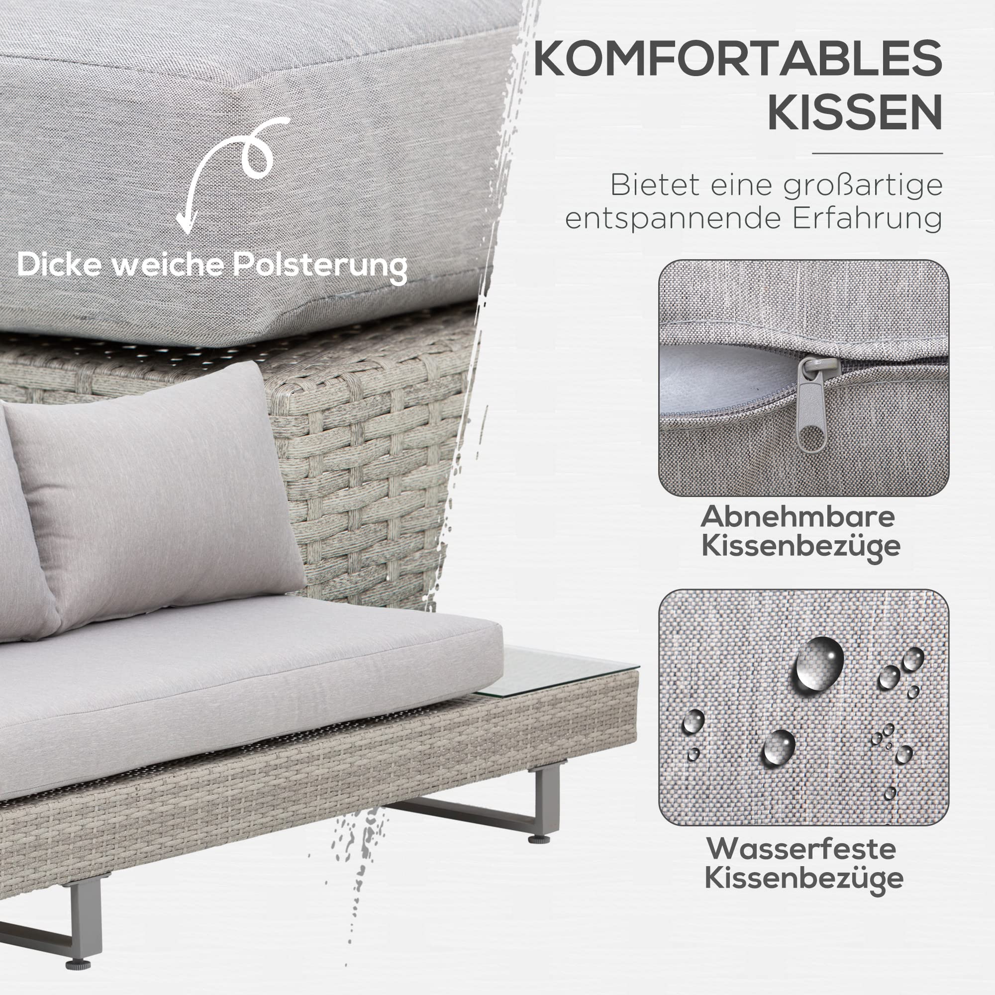 Outsunny Polyrattan-Lounge-Set 3-TLG. Couchtisch Beistelltisch Wetterbeständig Grau + Braun | Couchtisch, Beistelltisch