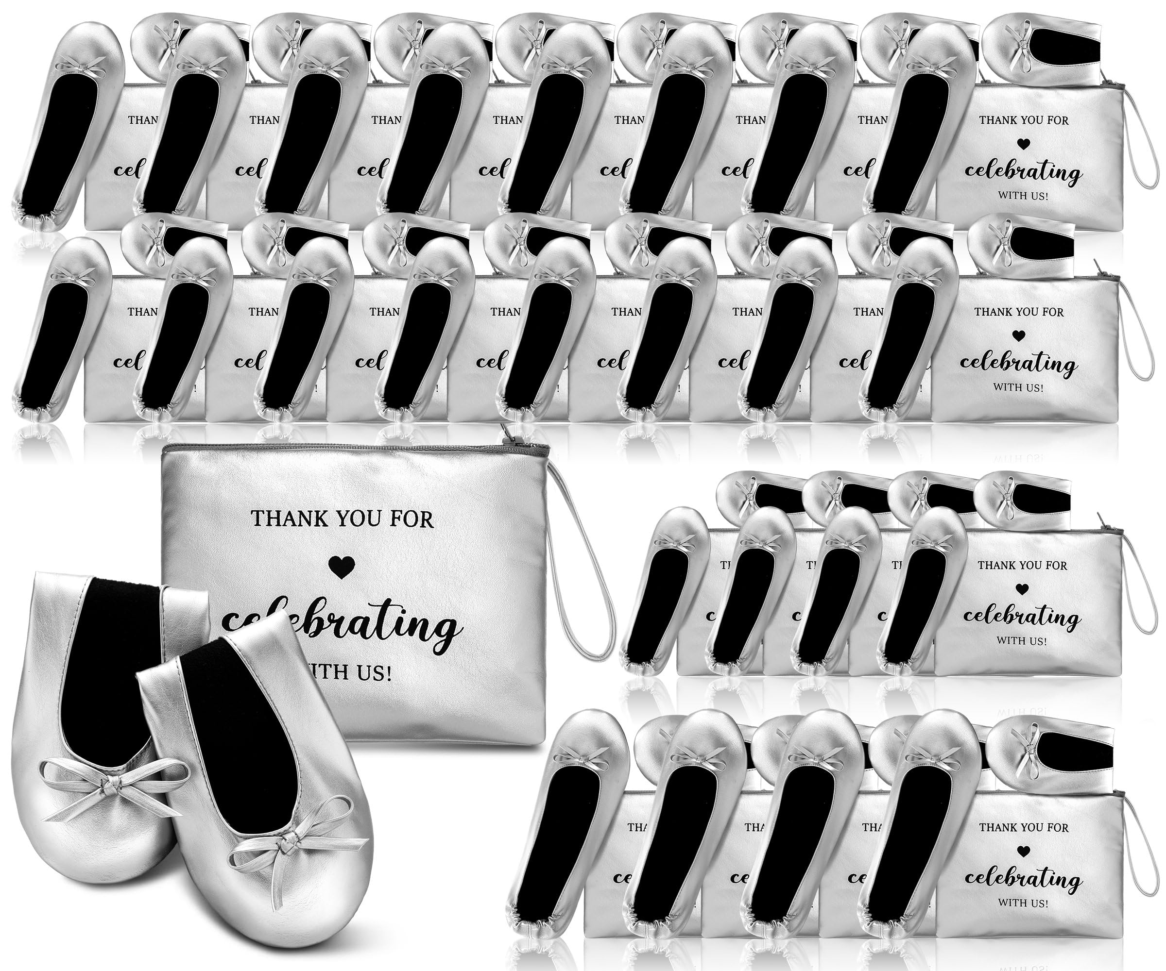 Cuffbow Wedding Foldable Flats Dancing Shoes Bulk Women's Roll up Ballet Flats Wedding Party Slippers for Bridesmaids Guests