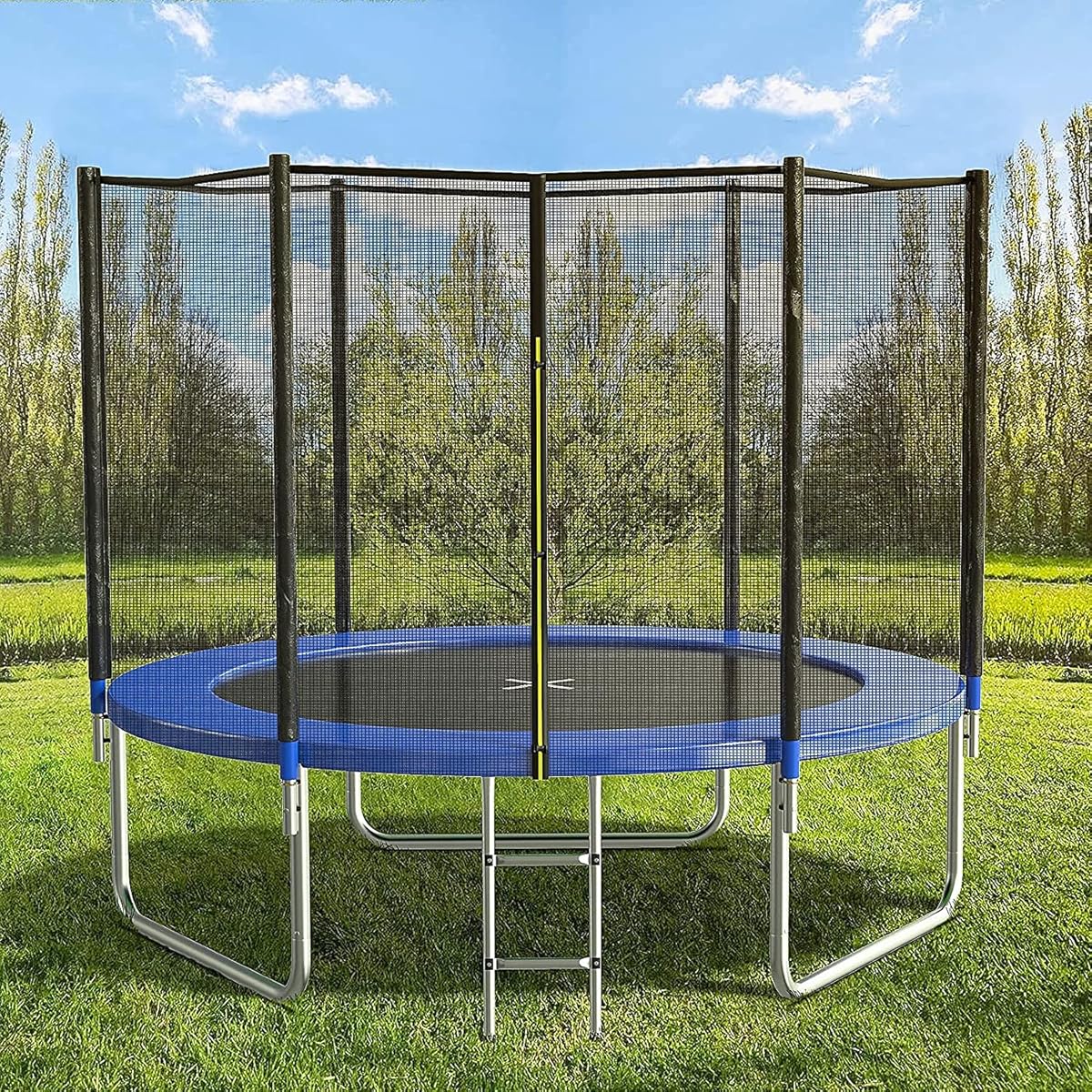 AOTOB 8FT 10FT 12FT 14 FT 15FT Trampoline with Safety Enclosure Net，Outdoor Trampoline with Basketball Hoop, Heavy Duty Jumping Mat and Spring Cover Padding for Kids and Adults, Storage Bag and Ladder