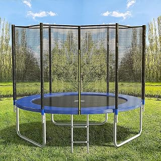 AOTOB 12FT Trampoline with Safety Enclosure Net, Basketball Hoop & Ladder - 400lbs Heavy Duty for Kids Adults