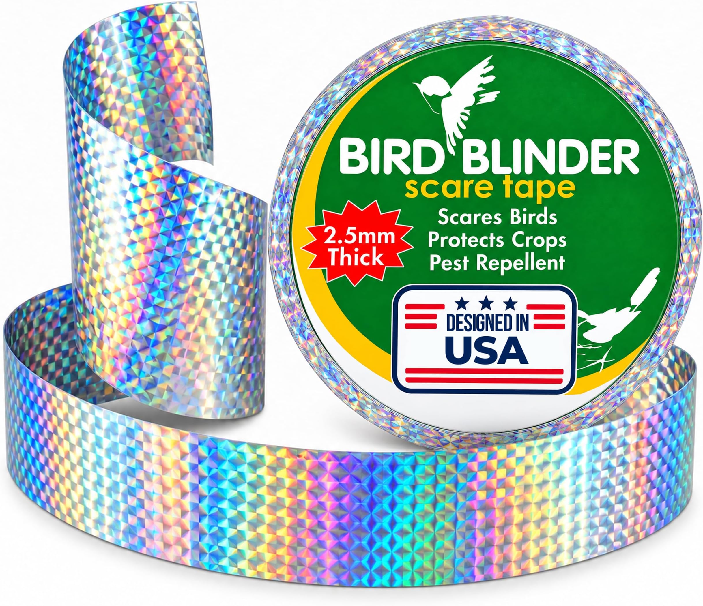 Triple Thick Repellent Scare Tape (Double Sided) - Reflective Bird Deterrent - Scare Birds Away, Geese, Pigeon, Duck, Woodpecker - Anti Bird Outdoor Devices 147 feet x 2 inches