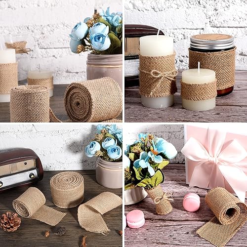 Miniatura 2 de Cinta de arpillera de 49 yardas, tela de yute natural, para manualidades, boda, tela de arpillera, cinta de bricolaje para decoración (2 pulgadas de