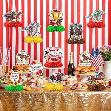 9Pcs Derby Day Party Decorations Horsing Racing Honeycomb Centerpieces for Tables Horse Racing Table Decorations for Derby Day Home Birthday Party Supplies Table Decor