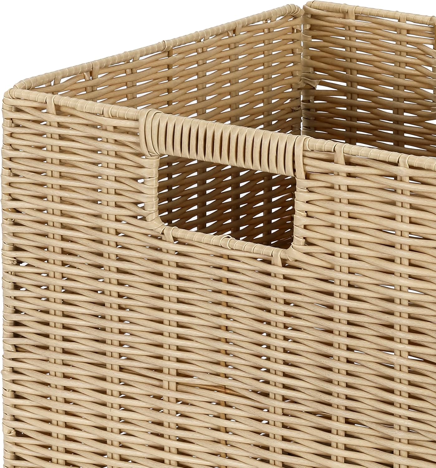 TAIMEI&G02 10.5 x 10.5 in Plastic Wicker Baskets for Cube Storage, Collapsible Square Wicker Storage Basket Set of 4, Rattan Storage Cube, Square Baskets for Shelves - Beige