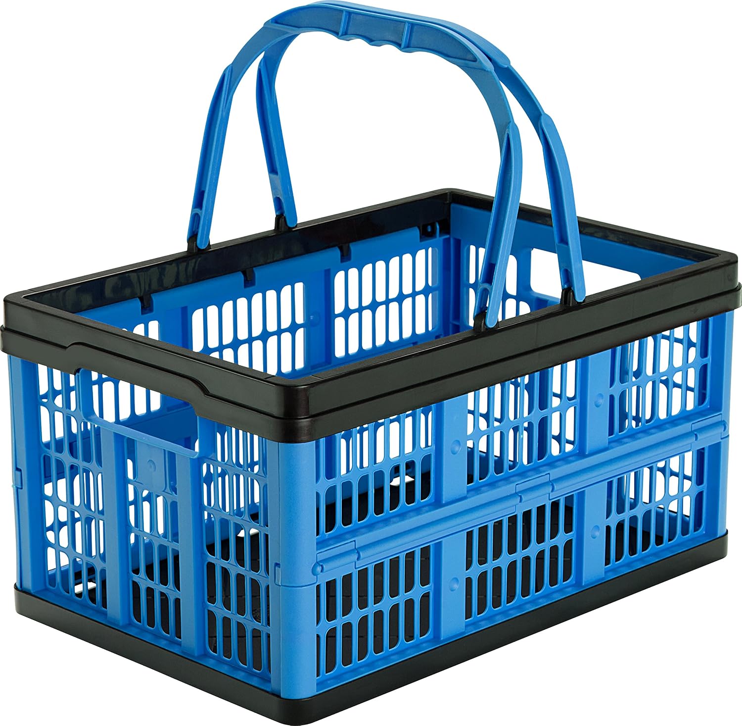 CleverMade CleverCrates 16 Liter Shopping Basket/Grocery Tote: Collapsible Storage Bin/Container, Sapphire Blue