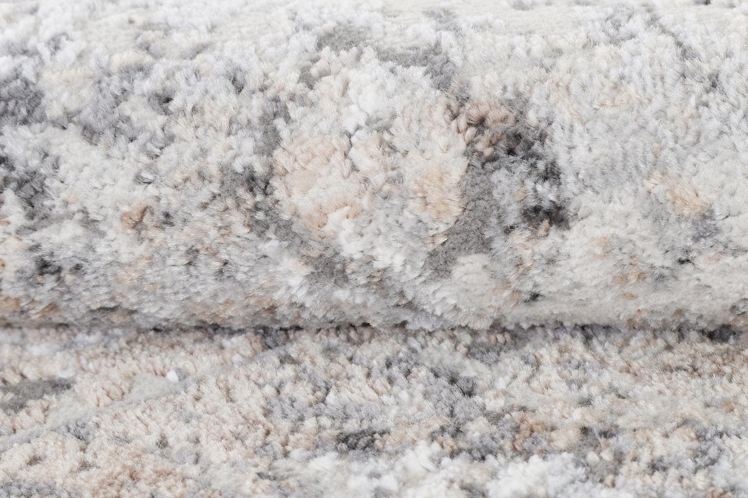 TAPISO Valley Rund Teppich Kurzflor Vintage Hellgrau Blumen 120 x 120 cm