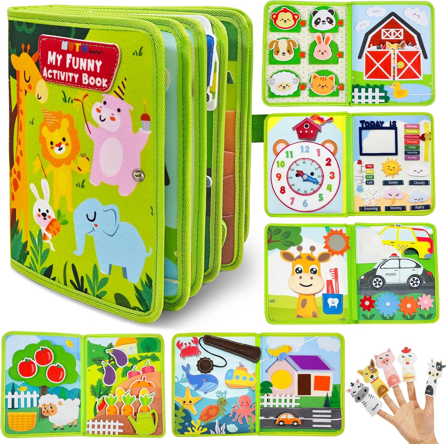 MutoToy® Busy Book for 1 2 3 Year Old, 22 in 1 Montessori Busy Board for Toddlers with Life Skills, Matching, Sorting, Baby Travel Toys for Plane, for 1 2 3 4 Year Old Boys Girls