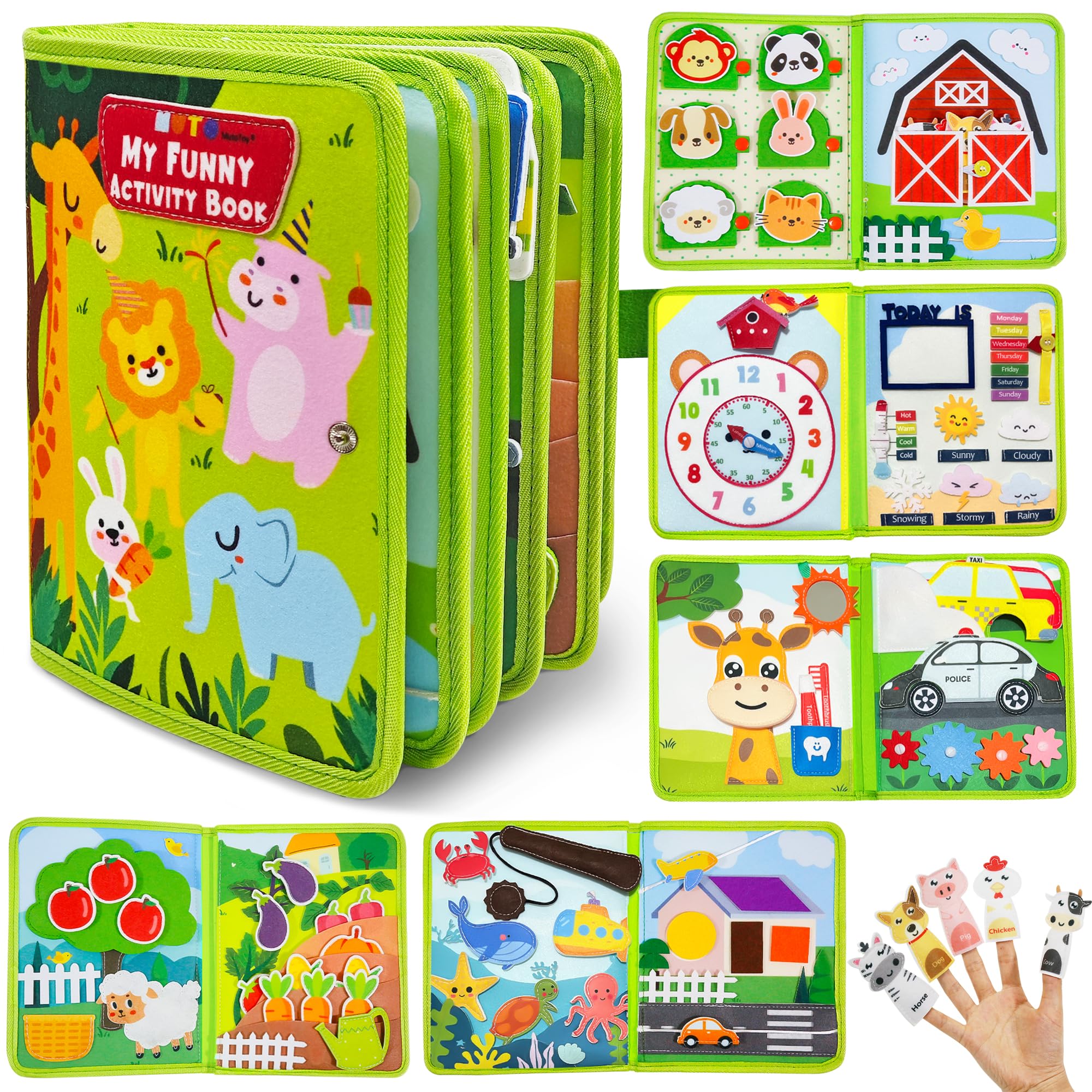 MutoToy® Busy Book for 1 2 3 Year Old, 22 in 1 Montessori Busy Board for Toddlers with Life Skills Matching, Sorting