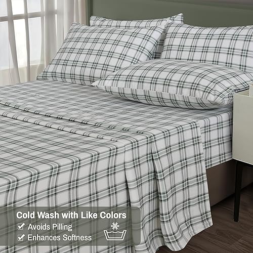 Miniatura 7 de Ruvanti - Juego de sábanas de franela de 100% algodón, 4 piezas, tamaño Queen, con diseño de ciervos navideños. Juego de sábanas de franela tamaño